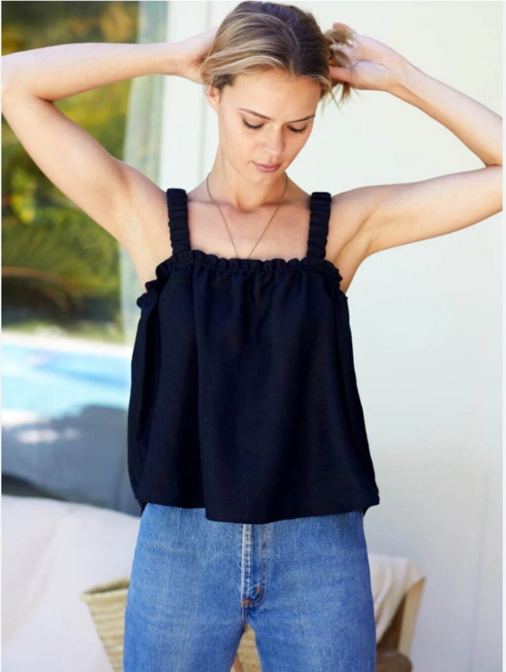 Emerson Fry Trapeze Top Black Linen XS